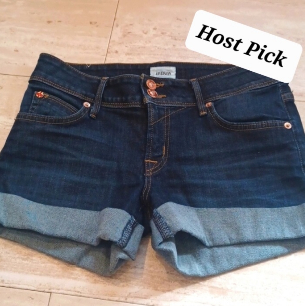 Hudson Cuffed Blue Denim Jean Shorts - Picture 1 of 8